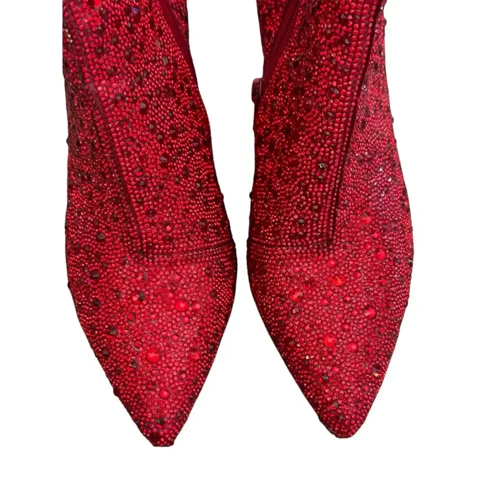 Betsey Johnson SB Cady Red Side Zipper Glitter Bootie Heels Size 7M